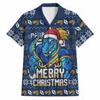 Personalized Parramatta Eels Christmas Hawaiian Shirt Australian Rugby Fans - Pixelated Ugly Xmas Pattern Mascot Santa