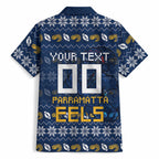 Personalized Parramatta Eels Christmas Hawaiian Shirt Australian Rugby Fans - Pixelated Ugly Xmas Pattern Mascot Santa