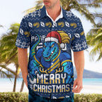 Personalized Parramatta Eels Christmas Hawaiian Shirt Australian Rugby Fans - Pixelated Ugly Xmas Pattern Mascot Santa