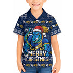 Personalized Parramatta Eels Christmas Hawaiian Shirt Australian Rugby Fans - Pixelated Ugly Xmas Pattern Mascot Santa