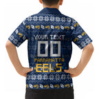 Personalized Parramatta Eels Christmas Hawaiian Shirt Australian Rugby Fans - Pixelated Ugly Xmas Pattern Mascot Santa