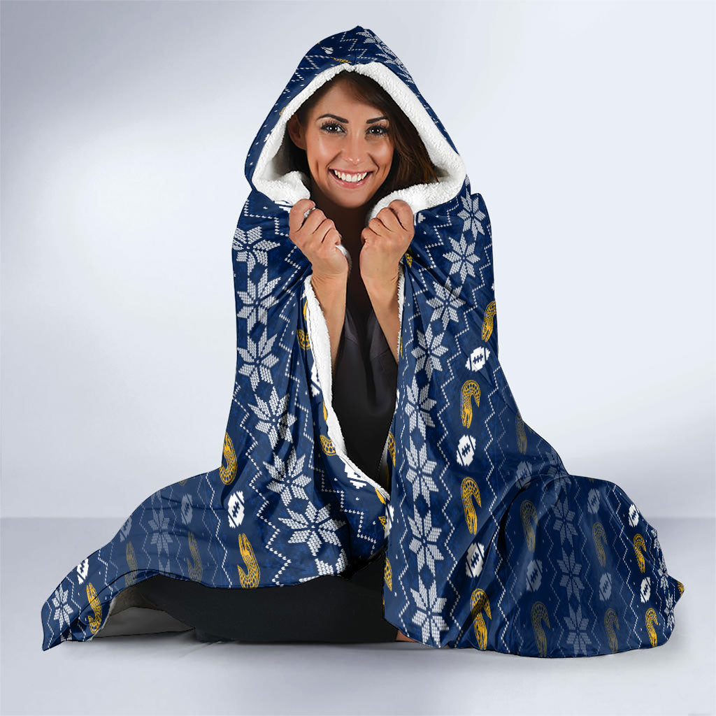 Personalized Parramatta Eels Christmas Hooded Blanket Australian Rugby Fans - Pixelated Ugly Xmas Pattern Mascot Santa