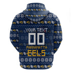 Personalized Parramatta Eels Christmas Hoodie Australian Rugby Fans - Pixelated Ugly Xmas Pattern Mascot Santa