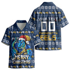 Personalized Parramatta Eels Christmas Kid Hawaiian Shirt Australian Rugby Fans - Pixelated Ugly Xmas Pattern Mascot Santa