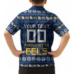 Personalized Parramatta Eels Christmas Kid Hawaiian Shirt Australian Rugby Fans - Pixelated Ugly Xmas Pattern Mascot Santa