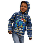 Personalized Parramatta Eels Christmas Kid Hoodie Australian Rugby Fans - Pixelated Ugly Xmas Pattern Mascot Santa