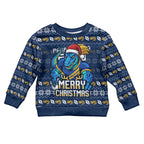 Personalized Parramatta Eels Christmas Kid Ugly Christmas Sweater Australian Rugby Fans - Pixelated Ugly Xmas Pattern Mascot Santa