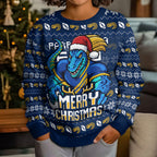 Personalized Parramatta Eels Christmas Kid Ugly Christmas Sweater Australian Rugby Fans - Pixelated Ugly Xmas Pattern Mascot Santa