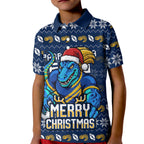 Personalized Parramatta Eels Christmas Kid Polo Shirt Australian Rugby Fans - Pixelated Ugly Xmas Pattern Mascot Santa