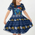 Personalized Parramatta Eels Christmas Kid Short Sleeve Dress Australian Rugby Fans - Pixelated Ugly Xmas Pattern Mascot Santa