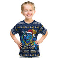 Personalized Parramatta Eels Christmas Kid T Shirt Australian Rugby Fans - Pixelated Ugly Xmas Pattern Mascot Santa