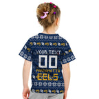 Personalized Parramatta Eels Christmas Kid T Shirt Australian Rugby Fans - Pixelated Ugly Xmas Pattern Mascot Santa