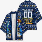 Personalized Parramatta Eels Christmas Kimono Australian Rugby Fans - Pixelated Ugly Xmas Pattern Mascot Santa