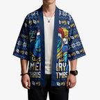 Personalized Parramatta Eels Christmas Kimono Australian Rugby Fans - Pixelated Ugly Xmas Pattern Mascot Santa