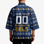 Personalized Parramatta Eels Christmas Kimono Australian Rugby Fans - Pixelated Ugly Xmas Pattern Mascot Santa