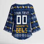 Personalized Parramatta Eels Christmas Kimono Sleeve Blouse Australian Rugby Fans - Pixelated Ugly Xmas Pattern Mascot Santa
