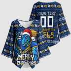 Personalized Parramatta Eels Christmas Kimono Sleeve Blouse Australian Rugby Fans - Pixelated Ugly Xmas Pattern Mascot Santa
