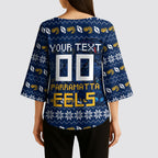 Personalized Parramatta Eels Christmas Kimono Sleeve Blouse Australian Rugby Fans - Pixelated Ugly Xmas Pattern Mascot Santa
