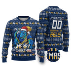 Personalized Parramatta Eels Christmas Ugly Christmas Sweater Australian Rugby Fans - Pixelated Ugly Xmas Pattern Mascot Santa