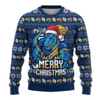 Personalized Parramatta Eels Christmas Ugly Christmas Sweater Australian Rugby Fans - Pixelated Ugly Xmas Pattern Mascot Santa