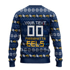 Personalized Parramatta Eels Christmas Ugly Christmas Sweater Australian Rugby Fans - Pixelated Ugly Xmas Pattern Mascot Santa