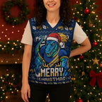 Personalized Parramatta Eels Christmas Knitted V-Neck Vest Australian Rugby Fans - Pixelated Ugly Xmas Pattern Mascot Santa