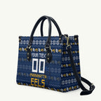 Personalized Parramatta Eels Christmas Leather Bag Australian Rugby Fans - Pixelated Ugly Xmas Pattern Mascot Santa