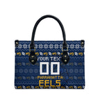Personalized Parramatta Eels Christmas Leather Bag Australian Rugby Fans - Pixelated Ugly Xmas Pattern Mascot Santa