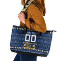 Personalized Parramatta Eels Christmas Leather Tote Bag Australian Rugby Fans - Pixelated Ugly Xmas Pattern Mascot Santa