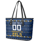Personalized Parramatta Eels Christmas Leather Tote Bag Australian Rugby Fans - Pixelated Ugly Xmas Pattern Mascot Santa