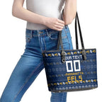 Personalized Parramatta Eels Christmas Leather Tote Bag Australian Rugby Fans - Pixelated Ugly Xmas Pattern Mascot Santa