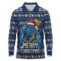 Personalized Parramatta Eels Christmas Long Sleeve Polo Shirt Australian Rugby Fans - Pixelated Ugly Xmas Pattern Mascot Santa