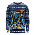 Personalized Parramatta Eels Christmas Long Sleeve Shirt Australian Rugby Fans - Pixelated Ugly Xmas Pattern Mascot Santa
