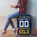 Personalized Parramatta Eels Christmas Luggage Cover Australian Rugby Fans - Pixelated Ugly Xmas Pattern Mascot Santa