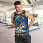 Personalized Parramatta Eels Christmas Men Tank Top Australian Rugby Fans - Pixelated Ugly Xmas Pattern Mascot Santa