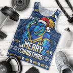 Personalized Parramatta Eels Christmas Men Tank Top Australian Rugby Fans - Pixelated Ugly Xmas Pattern Mascot Santa
