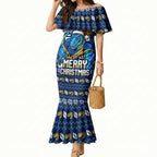 Personalized Parramatta Eels Christmas Mermaid Dress Australian Rugby Fans - Pixelated Ugly Xmas Pattern Mascot Santa
