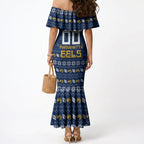 Personalized Parramatta Eels Christmas Mermaid Dress Australian Rugby Fans - Pixelated Ugly Xmas Pattern Mascot Santa