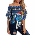 Personalized Parramatta Eels Christmas Off Shoulder Wrap Waist Top Australian Rugby Fans - Pixelated Ugly Xmas Pattern Mascot Santa