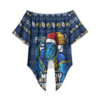 Personalized Parramatta Eels Christmas Off Shoulder Wrap Waist Top Australian Rugby Fans - Pixelated Ugly Xmas Pattern Mascot Santa