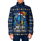 Personalized Parramatta Eels Christmas Padded Jacket Australian Rugby Fans - Pixelated Ugly Xmas Pattern Mascot Santa