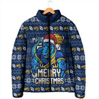 Personalized Parramatta Eels Christmas Padded Jacket Australian Rugby Fans - Pixelated Ugly Xmas Pattern Mascot Santa