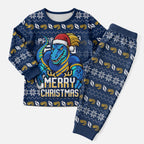 Personalized Parramatta Eels Christmas Pajama Set Australian Rugby Fans - Pixelated Ugly Xmas Pattern Mascot Santa