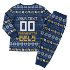 Personalized Parramatta Eels Christmas Pajama Set Australian Rugby Fans - Pixelated Ugly Xmas Pattern Mascot Santa