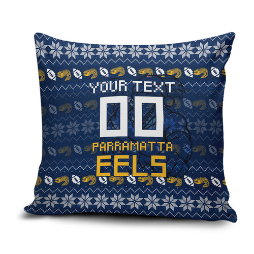 Personalized Parramatta Eels Christmas Pillow Cover Australian Rugby Fans - Pixelated Ugly Xmas Pattern Mascot Santa