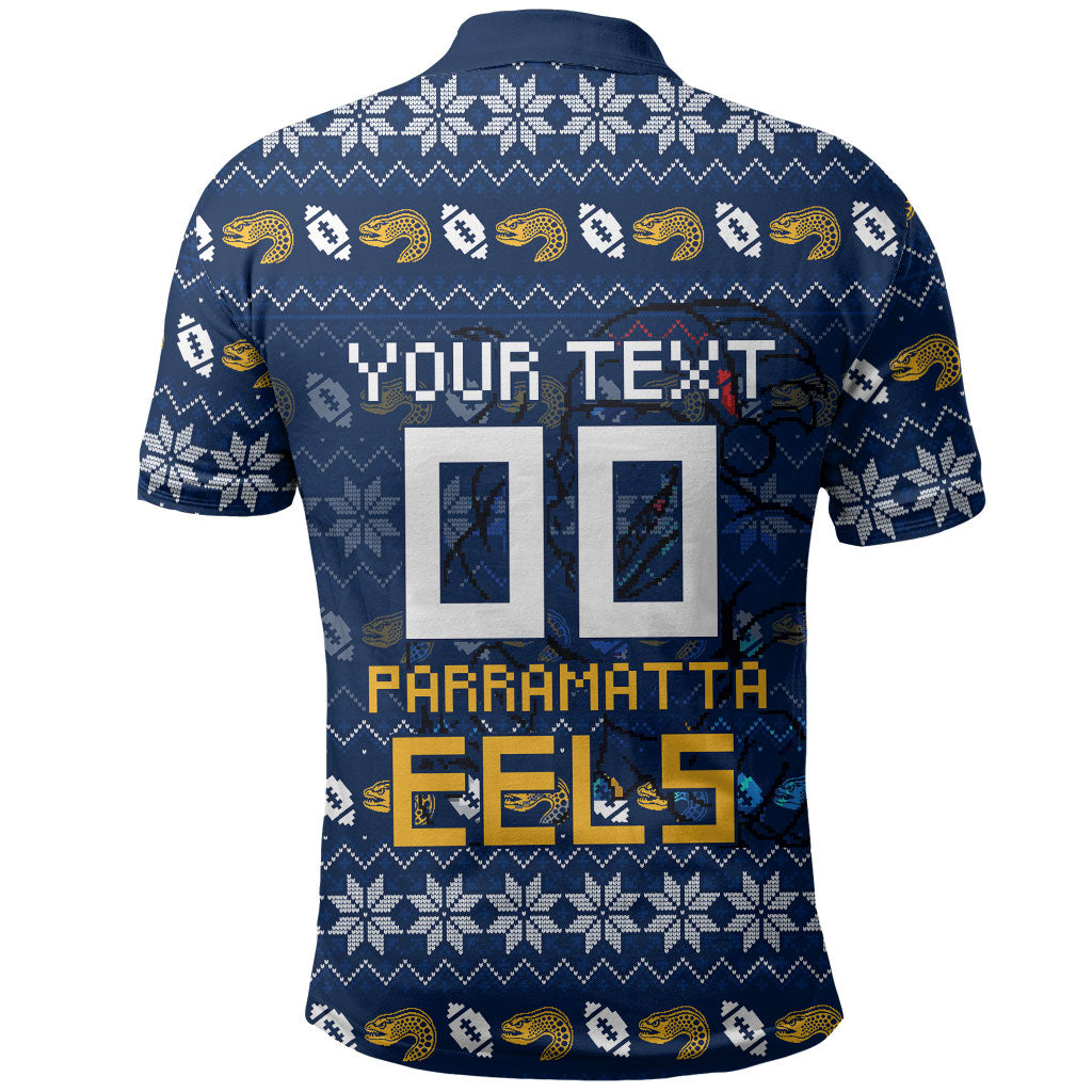 Personalized Parramatta Eels Christmas Polo Shirt Australian Rugby Fans - Pixelated Ugly Xmas Pattern Mascot Santa