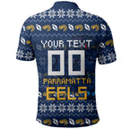 Personalized Parramatta Eels Christmas Polo Shirt Australian Rugby Fans - Pixelated Ugly Xmas Pattern Mascot Santa