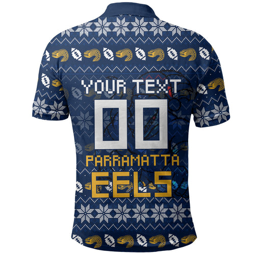 Personalized Parramatta Eels Christmas Polo Shirt Australian Rugby Fans - Pixelated Ugly Xmas Pattern Mascot Santa