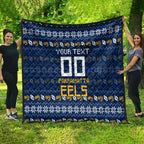 Personalized Parramatta Eels Christmas Quilt Australian Rugby Fans - Pixelated Ugly Xmas Pattern Mascot Santa