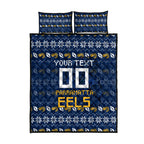Personalized Parramatta Eels Christmas Quilt Bed Set Australian Rugby Fans - Pixelated Ugly Xmas Pattern Mascot Santa